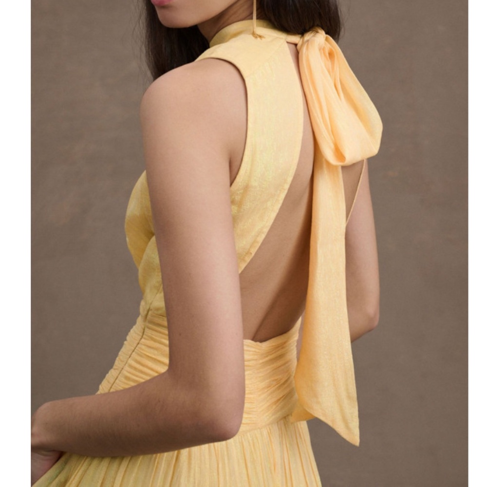 BHLDN Juniper Metallic Tiered Gown Light Yellow | Sz 6 - Picture 3 of 4